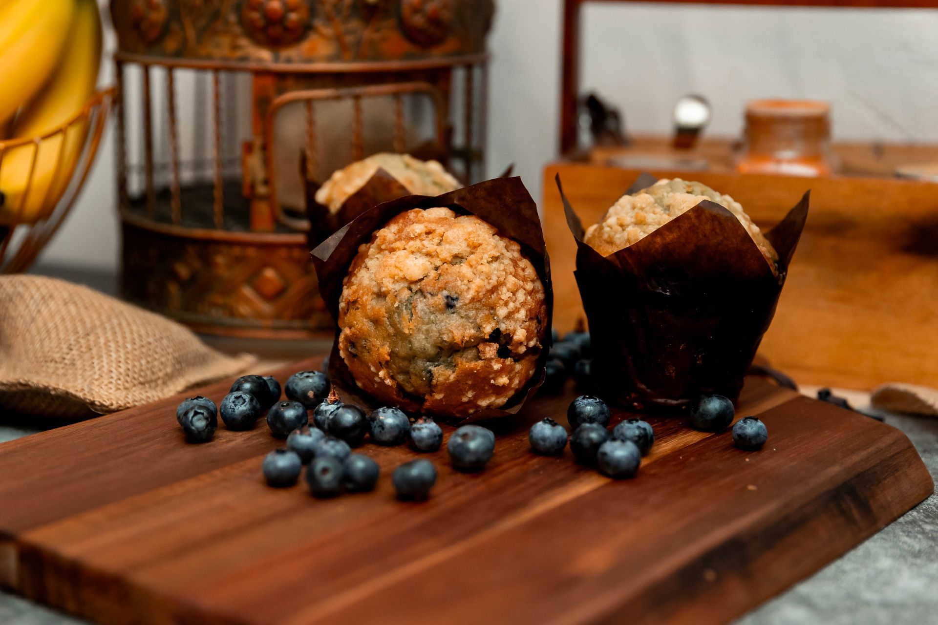goldstruck tray of assorted muffins and fresh blueberries